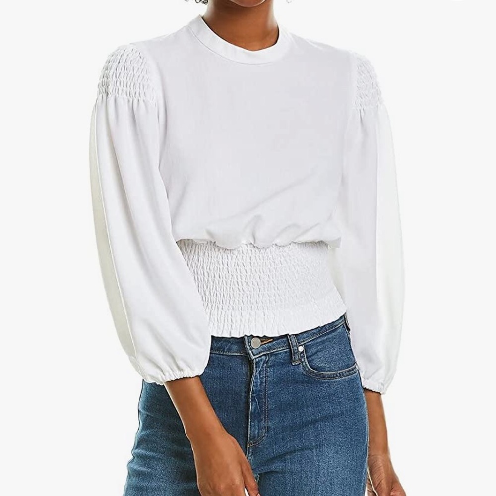 A.L.C Smocked Linen Top with 3/4 Sleeve